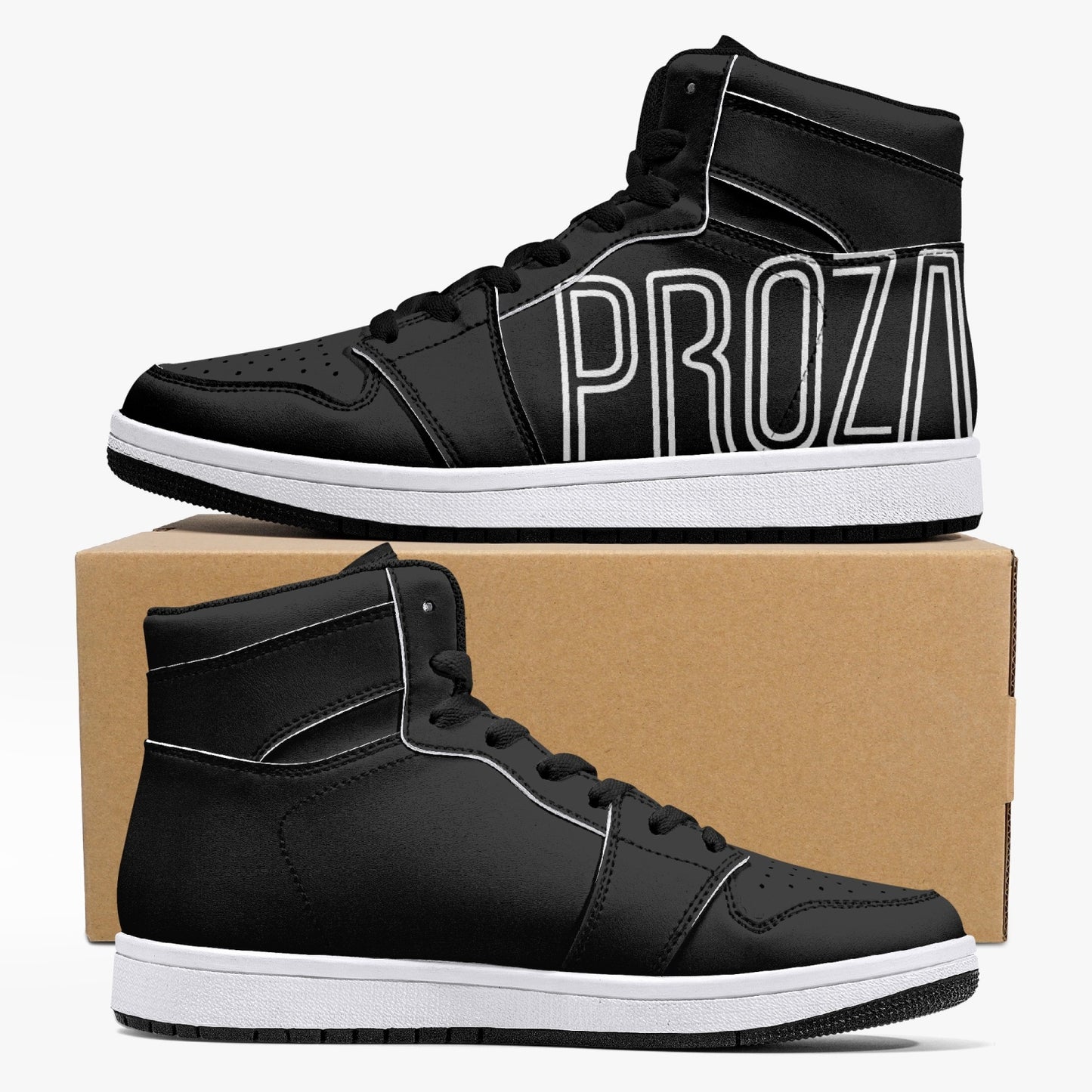 "PROZAK" High-Top Leather Sneakers - White / Black